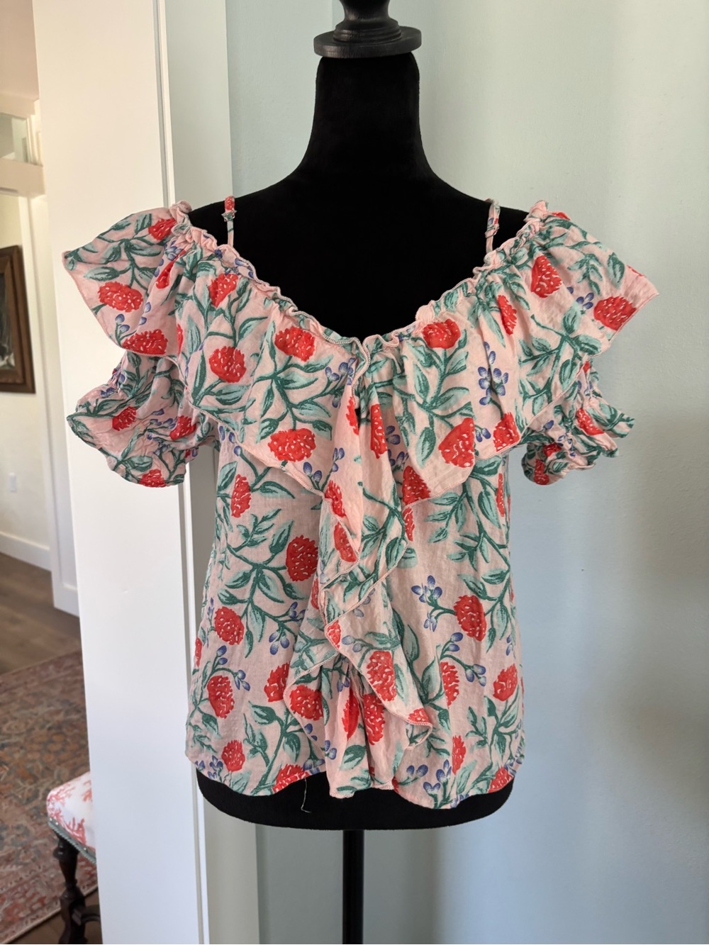 Love Riche Coral Floral Off-Shoulder Ruffle Blouse small